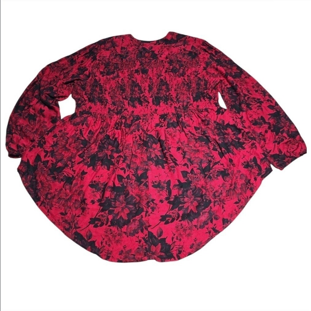 Torrid Tunic Top Womens Smocked Floral Button Down Red Black 2X NEW - Picture 11 of 13